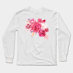 Still Life: Pink Roses Flower Creative Watercolor Drawing ps materialRed flowers petaled Long Sleeve T-Shirt